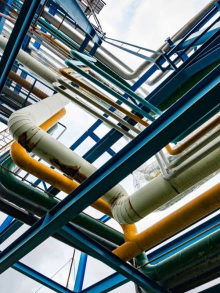 detail of steel light pipeline in oil refinery